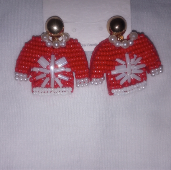 Beaded Felt Christmas Sweater Earrings - Picture 2 of 3